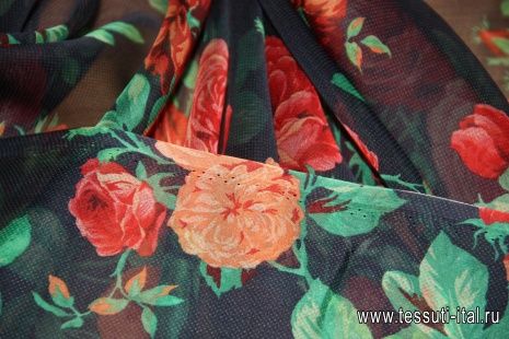 Шифон (н) розы на синем Maria Grazia Severi - итальянские ткани Тессутидея арт. 02-5969
