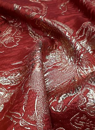 Шелк с люрексом (н) золотой орнамент на красном - в интернет-магазине тканей Тессутидея арт. 03-5746