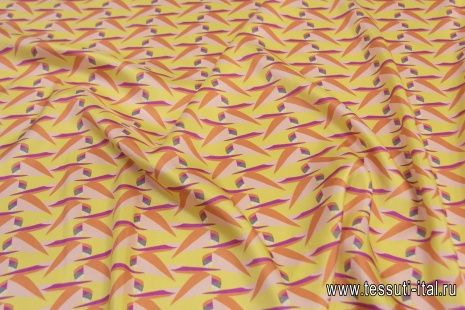 Шелк шантунг (н) стилизованные птицы на желтом - итальянские ткани Тессутидея арт. 10-2410