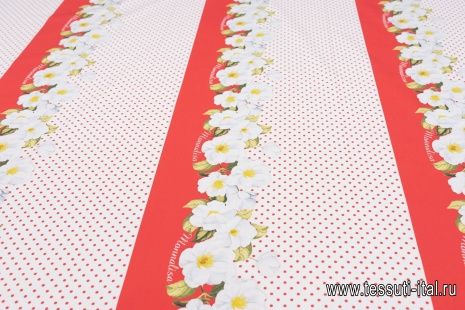 Хлопок бордюры (н) белые цветы и горох на красно-белом - итальянские ткани Тессутидея арт. 01-6912