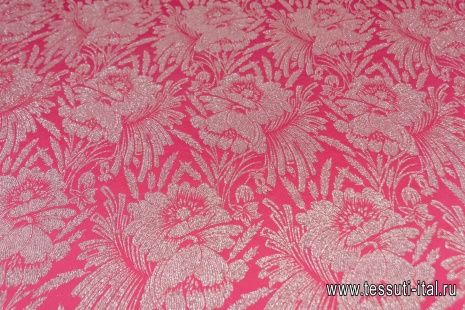 Шелк с люрексом (н) серебряный цветочный рисунок на темно-розовом - итальянские ткани Тессутидея арт. 10-2399