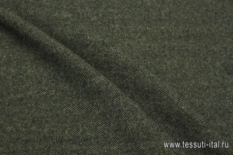Пальтовая дабл (н) серо-зеленая елочка - итальянские ткани Тессутидея арт. 09-2169