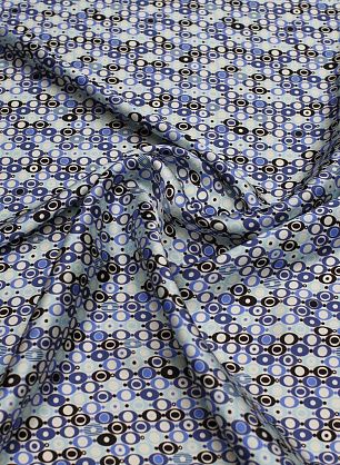 Шелк атлас стрейч (н) сине-черный геометрический рисунок на белом - в интернет-магазине тканей Тессутидея арт. 10-3543