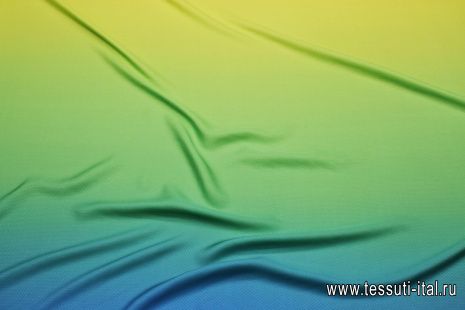 Шелк фактурный (о) желто-зелено-голубое деграде - итальянские ткани Тессутидея арт. 10-3661