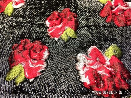 Жаккард с люрексом (н) цветочный орнамент на черном - итальянские ткани Тессутидея арт. 03-5202