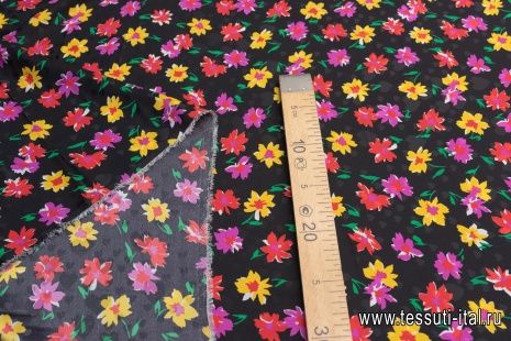 Шелк дама (н) яркий цветочный рисунок на черном - итальянские ткани Тессутидея арт. 10-2653