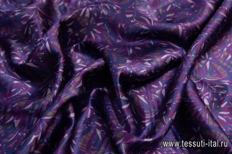 Шелк атлас (н) бордово-фиолетово-изумрудный растительный орнамент Liberty - итальянские ткани Тессутидея арт. 10-0906