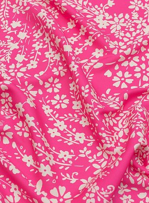 Шелк атлас стрейч (н) белый цветочный рисунок на фуксии - в интернет-магазине тканей Тессутидея арт. 10-2770