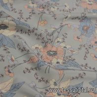 Крепдешин (н) сине-розовый цветочный рисунок на светло-голубом - итальянские ткани Тессутидея арт. 10-3233