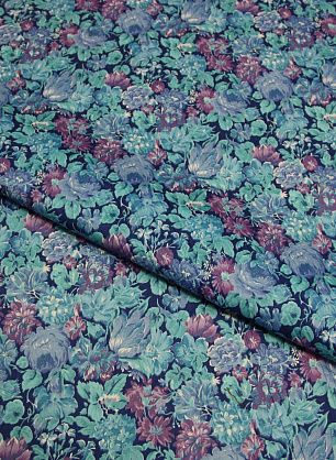 Сорочечная стрейч (н) сиренево-голубой цветочный орнамент на синем ш-85см - в интернет-магазине тканей Тессутидея арт. 01-3194