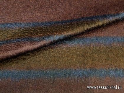 Пальтовая мохер купон (1,4м) (н) сине-коричневая полоса на баклажановом - итальянские ткани Тессутидея арт. 09-1557