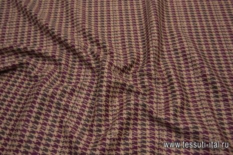 Трикотаж (н) бежево-бордово-коричневая гусиная лапка - итальянские ткани Тессутидея арт. 13-1511