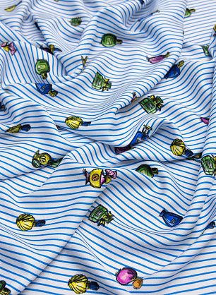 Плательная (н) флаконы духов на бело-голубой полоске - в интернет-магазине тканей Тессутидея арт. 04-1269