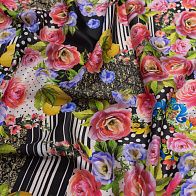 Шелк атлас (н) цветочно-лимонный принт в стиле D&G - итальянские ткани Тессутидея арт. 10-2415