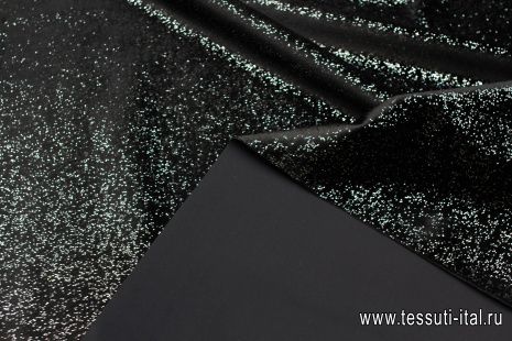 Бархат на трикотажной основе с серебряными блестками (о) черный - итальянские ткани Тессутидея арт. 03-6963