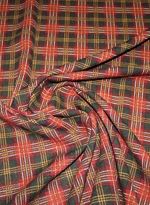 Плательная клетка стрейч (н) зелено-терракотово-желтая ш-130см - в интернет-магазине тканей Тессутидея арт. 17-0677