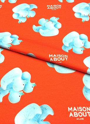 Футер (н) утята на красном Maison About  - в интернет-магазине тканей Тессутидея арт. 12-0687