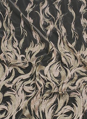 Кружевное полотно с люрексом расшитое стразами (н) розово-бежевое - в интернет-магазине тканей Тессутидея арт. 03-6948