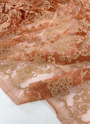 Кружевное полотно кордовое (н) бежево-терракотовое  - в интернет-магазине тканей Тессутидея арт. 03-7534