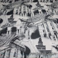 Крепдешин (н) черно-белый орнамент Город - итальянские ткани Тессутидея арт. 02-5083