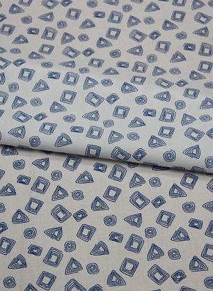 Сорочечная стрейч (н) синий геометрический орнамент на белом ш-150см - в интернет-магазине тканей Тессутидея арт. 01-3382