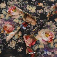 Крепдешин (н) крупный цветочный рисунок на черном - итальянские ткани Тессутидея арт. 10-3821