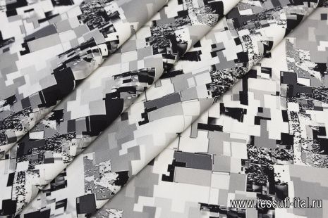 Плательная стрейч (н) черно-бело-серый геометрический орнамент - итальянские ткани Тессутидея арт. 03-6371