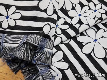 Жаккард (н) сине-бело-черный цветочный орнамент - итальянские ткани Тессутидея арт. 03-4153