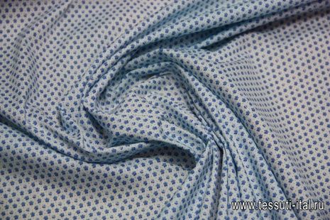 Сорочечная стрейч (н) мелкий синий цветочный орнамент на голубом - итальянские ткани Тессутидея арт. 01-3086