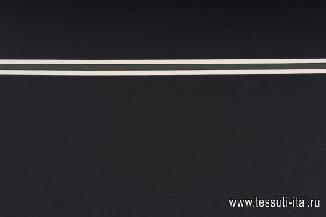 Трикотаж шерсть купон (0,94м) (н) бело-зеленые полосы на черном - итальянские ткани Тессутидея арт. 15-1061