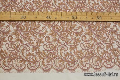 Кружевное полотно (н) коричнево-розовое - итальянские ткани Тессутидея арт. 03-6912