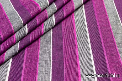Плательная (н) черно-розово-фиолетовая стилизованная полоска - итальянские ткани Тессутидея арт. 03-5669