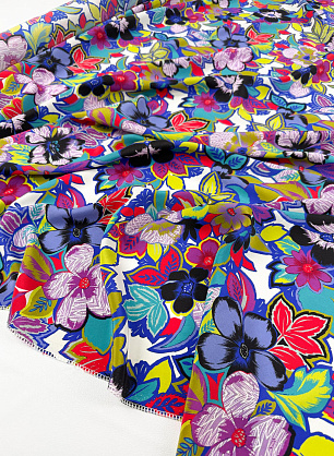 Крепдешин (н) яркий цветочный рисунок на белом - в интернет-магазине тканей Тессутидея арт. 10-4853