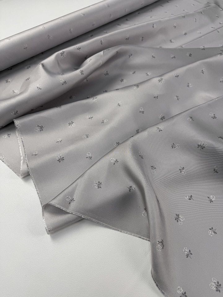 Шелк твил (н) мелкий цветочнай рисунок на светло-сером - итальянские ткани Тессутидея арт. 10-4870