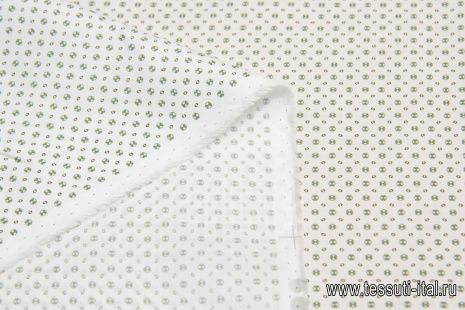 Сорочечная (н) зеленый мелкий геометрический принт на белом  - итальянские ткани Тессутидея арт. 01-6251