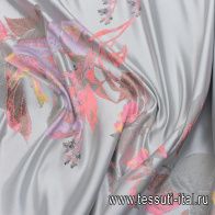 Жаккард (н) розово-бежевый растительный принт на светло-сером - итальянские ткани Тессутидея арт. 03-6760