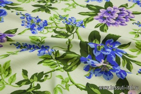 Плательная (н) сиренево-зелено-голубой цветочный орнамент на светло-зеленом - итальянские ткани Тессутидея арт. 01-4499