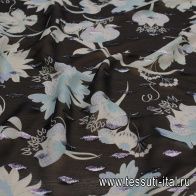 Шифон с люрексом (н) бело-мятно-голубой цветочный рисунок на черном - итальянские ткани Тессутидея арт. 10-3280
