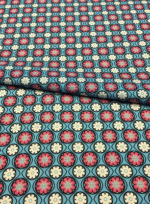 Плательная (н) геометрически-цветочный орнамент на голубом - в интернет-магазине тканей Тессутидея арт. 01-4195