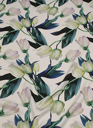 Шифон (н) крупные тюльпаны на белом - в интернет-магазине тканей Тессутидея арт. 10-3716