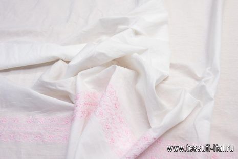Батист (н) розовая вышивка на белом - итальянские ткани Тессутидея арт. 01-5595