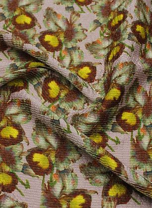 Шелк плиссе с люрексом (н) желто-терракотовый рисунок на серо-розовом - в интернет-магазине тканей Тессутидея арт. 10-4130