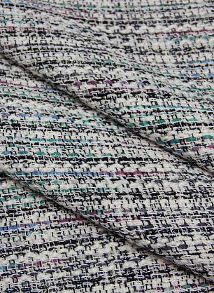 Костюмная шанель (н) сине-бело-бирюзовая ш-150см - в интернет-магазине тканей Тессутидея арт. 03-3654