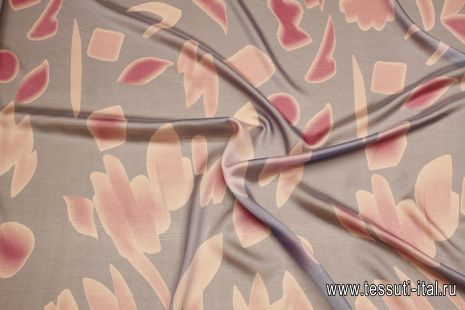 Шифон (н) розовая абстракция на серо-голубом - итальянские ткани Тессутидея арт. 10-3593