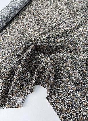 Плательная вискоза стрейч (н) растительный рисунок на черном - в интернет-магазине тканей Тессутидея арт. 04-1810