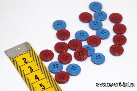 Пуговица пластик 4 прокола d-11мм красно-голубая Massimo Rebecchi - итальянские ткани Тессутидея арт. F-4592