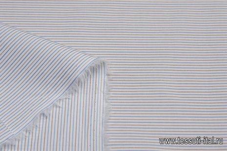 Сорочечная (н) бело-коричнево-голубая полоска - итальянские ткани Тессутидея арт. 01-6400