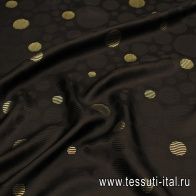 Шелк жаккард с люрексом (н) черно-золотой стилизованный горох на черном - итальянские ткани Тессутидея арт. 10-3282