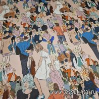 Шелк атлас стрейч (н) люди на розово-бежевом - итальянские ткани Тессутидея арт. 10-3082