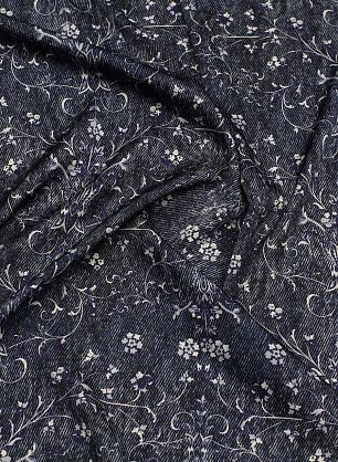 Шелк атлас стрейч (н) бело-голубой цветочный рисунок на синем меланже - в интернет-магазине тканей Тессутидея арт. 10-3755